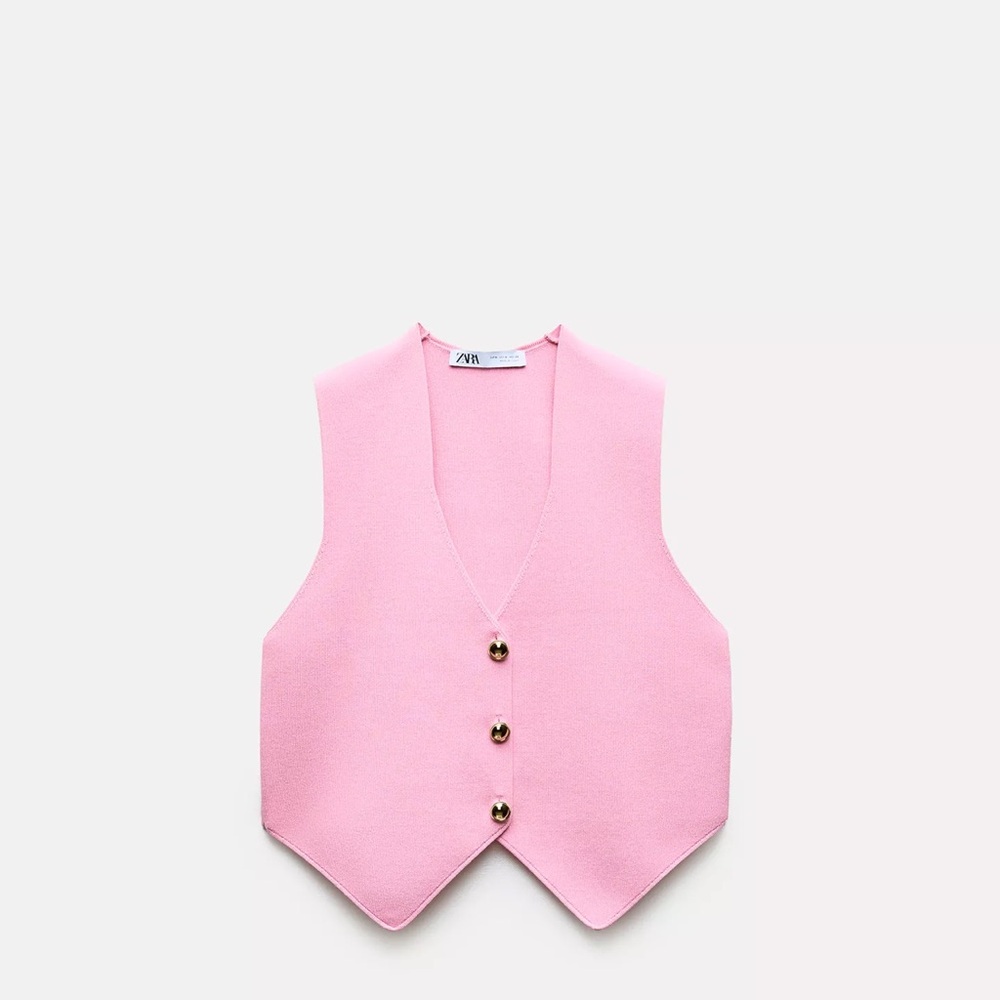 Zara Pink V-Neck Buttoned Cropped Vest